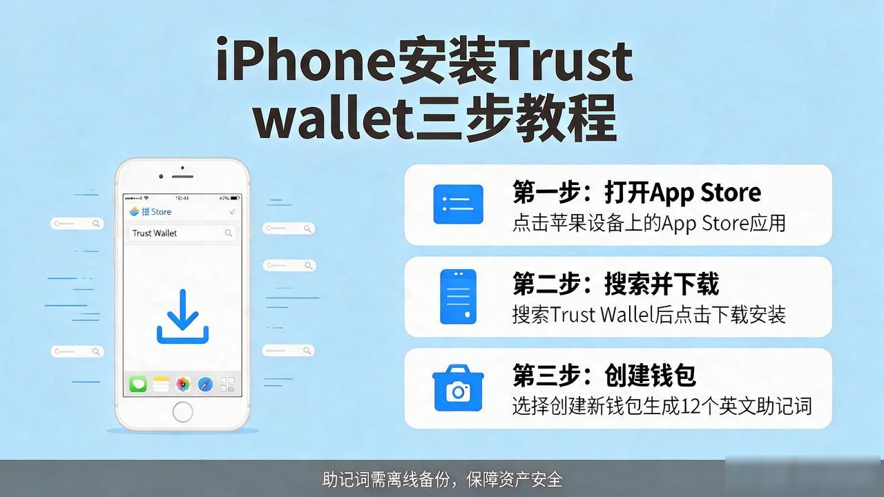在iPhone上安装Trust Wallet的完整过程:确保您的资产安全_iOS端Trust Wallet安装步骤 新手加密钱包安全保管方法 Trust Wallet助记词正确保存方式