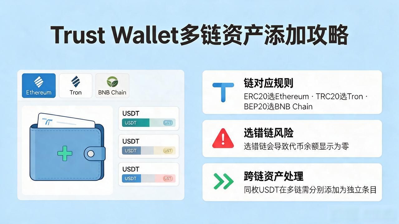 如何在 Trust Wallet App 中设置多种资产?_Trust Wallet添加不同链代币正确识别网络_Trust Wallet同时显示ETH USDT DOGE设置方法